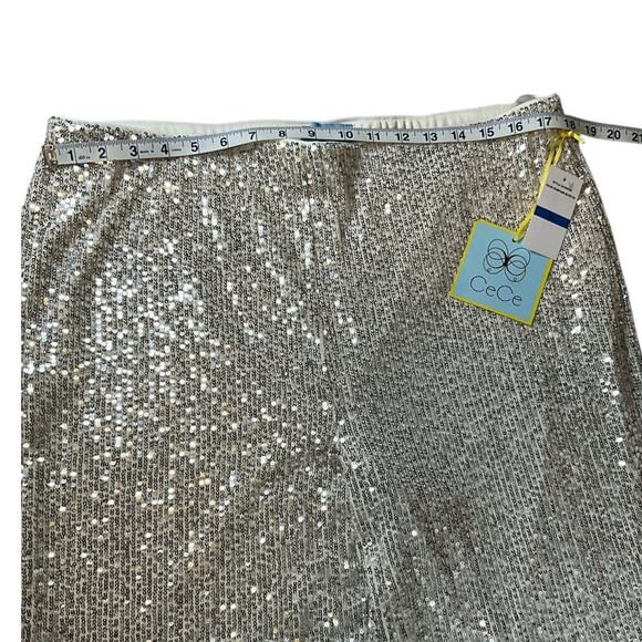 The CeCe Silver Sequin Pants Straight Leg Elastic Waist Band Stretchy X-large - Picture 13 of 14